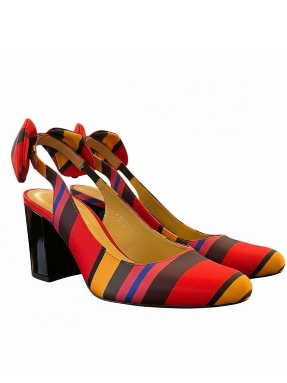 J Renee Women's Red Multi-Stripe Block Heel Slingback Pumps